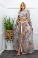 Lace Trimmed L s Top Maxi Skirt Set-Set-Moda Fina Boutique