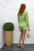 Linen Blazer Belted Short Set Green-Set-Moda Fina Boutique