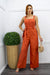 Linen Button Down Belted Orange Jumpsuit-Jumpsuit-Moda Fina Boutique