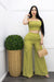 Linen Ruched Crop Top Pant Set Green-Set-Moda Fina Boutique