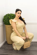 Linen Ruffled Sleeve Tie Back Jumpsuit-Jumpsuit-Moda Fina Boutique