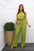 Linen Sleeveless Top Pant Set Green-Set-Moda Fina Boutique