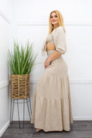 Long Sleeve Crop Top Pant Set Nude-Set-Moda Fina Boutique