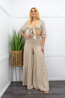 Long Sleeve Crop Top Pant Set Nude-Set-Moda Fina Boutique