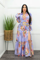 Long Sleeve Slit Ruffled Maxi Dress-Maxi Dress-Moda Fina Boutique