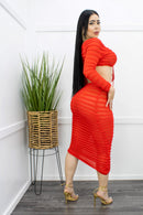 Off Shoulder Crop Top Maxi Skirt Set Red-Set-Moda Fina Boutique