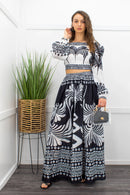 Off Shoulder L S Crop Top Maxi Skirt Set-Set-Moda Fina Boutique