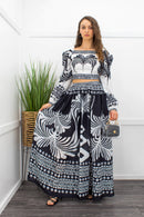 Off Shoulder L S Crop Top Maxi Skirt Set-Set-Moda Fina Boutique