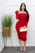 Off Shoulder Long Sleeve Midi Dress Red-Midi Dress-Moda Fina Boutique