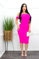 Off Shoulder Ruched Pink Midi Dress-Midi Dress-Moda Fina Boutique