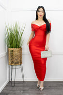 Off Shoulder Ruched Red Maxi Dress-Maxi Dress-Moda Fina Boutique
