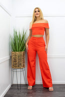 Off Shoulder Top Pant Set Orange-Set-Moda Fina Boutique