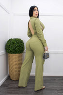 Olive Green L S Fully Cargo Jumpsuit-Jumpsuit-Moda Fina Boutique