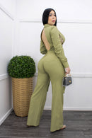 Olive Green L S Fully Cargo Jumpsuit-Jumpsuit-Moda Fina Boutique