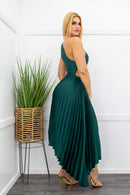 One Shoulder Open Side Maxi Dress Green-Maxi Dress-Moda Fina Boutique