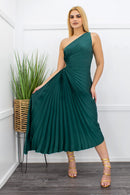 One Shoulder Open Side Maxi Dress Green-Maxi Dress-Moda Fina Boutique
