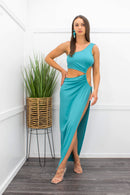 One Shoulder Open Side Slit Maxi Dress-Maxi Dress-Moda Fina Boutique