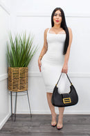 Open Back Sleeveless White Midi Dress-Midi Dress-Moda Fina Boutique
