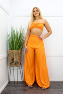 Orange Crop Top Wide Pant Set-Set-Moda Fina Boutique