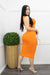 Orange Deep V Bodycon Midi Dress-Midi Dress-Moda Fina Boutique