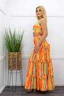 Orange Ruffled Crop Top Maxi Skirt Set-Set-Moda Fina Boutique