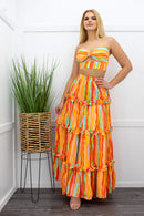 Orange Ruffled Crop Top Maxi Skirt Set-Set-Moda Fina Boutique