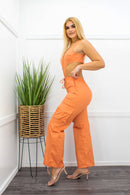 Orange Sides Cutout Cargo Jumpsuit-Jumpsuit-Moda Fina Boutique