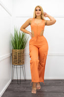 Orange Sides Cutout Cargo Jumpsuit-Jumpsuit-Moda Fina Boutique