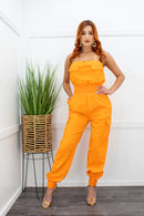 Orange Strapless Cargo Jumpsuit-Jumpsuit-Moda Fina Boutique