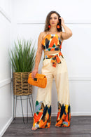 Orange Tie Back Crop Top Pant Set-Set-Moda Fina Boutique