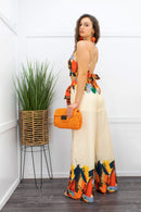 Orange Tie Back Crop Top Pant Set-Set-Moda Fina Boutique