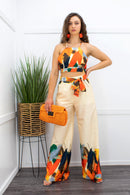 Orange Tie Back Crop Top Pant Set-Set-Moda Fina Boutique