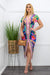 Pink Deep V Short Sleeve Ruched Slit Midi Dress-Midi Dress-Moda Fina Boutique