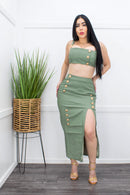 Pu Crop Top Slit Maxi Skirt Set-Set-Moda Fina Boutique
