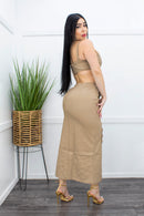 Pu Crop Top Slit Maxi Skirt Set Tan-Set-Moda Fina Boutique
