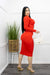 Red Long Sleeve Bodycon Midi Dress-Midi Dress-Moda Fina Boutique
