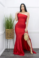 Red One Shoulder Slit Maxi Dress-Maxi Dress-Moda Fina Boutique
