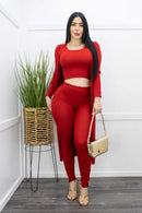 Red Three Piece Top Sweater Pant Set-Set-Moda Fina Boutique