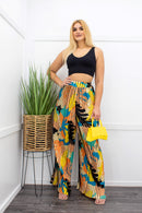 Ruby Satin Flared Leg Design Print Pants-Bottom-Moda Fina Boutique