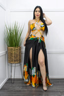 Ruffle Tie Back Slit Yellow Maxi Dress Black-Maxi Dress-Moda Fina Boutique