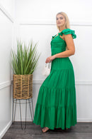 Ruffled Off Shoulder Maxi Dress Green-Maxi Dress-Moda Fina Boutique