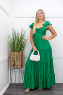 Ruffled Off Shoulder Maxi Dress Green-Maxi Dress-Moda Fina Boutique