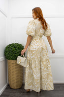 Ruffled Puffy Sleeve Belted Maxi Dress-Maxi Dress-Moda Fina Boutique