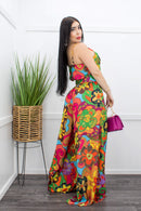 Satin Floral Print Top Wide Pant Set-Set-Moda Fina Boutique