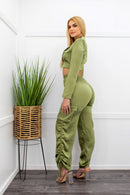 Satin Long Sleeve Top Cargo Set-Set-Moda Fina Boutique