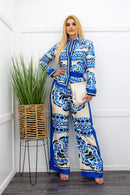 Satin Long Sleeve Top With Matching Pants Set-Set-Moda Fina Boutique