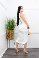 Satin Off Shoulder Slit Midi Dress White-Midi Dress-Moda Fina Boutique