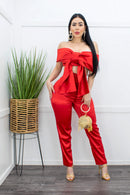 Satin Red Crop Top Pant Set-Set-Moda Fina Boutique
