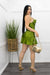Satin Ruffled Slip Green Mini Dress-Mini Dress-Moda Fina Boutique