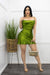 Satin Ruffled Slip Green Mini Dress-Mini Dress-Moda Fina Boutique